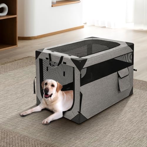 Light Grey Zikopomi portable dog crate side view