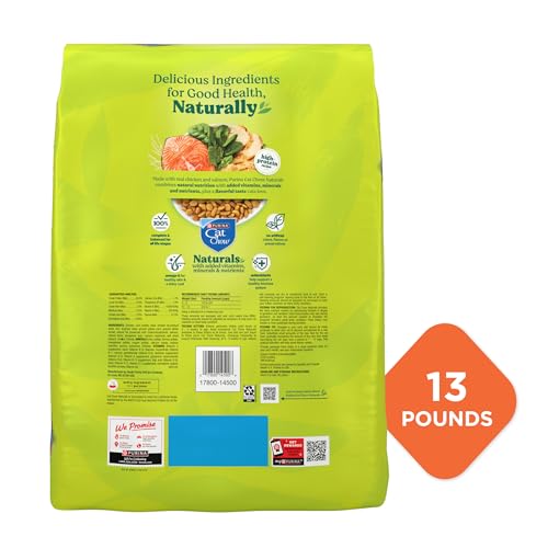 Purina Cat Chow bag showing natural ingredient icons