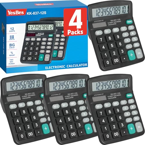 YesBes 4 Pack 12-Digit Desktop Calculator set