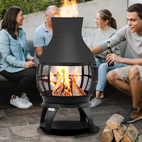 Close up of cast iron chiminea structure