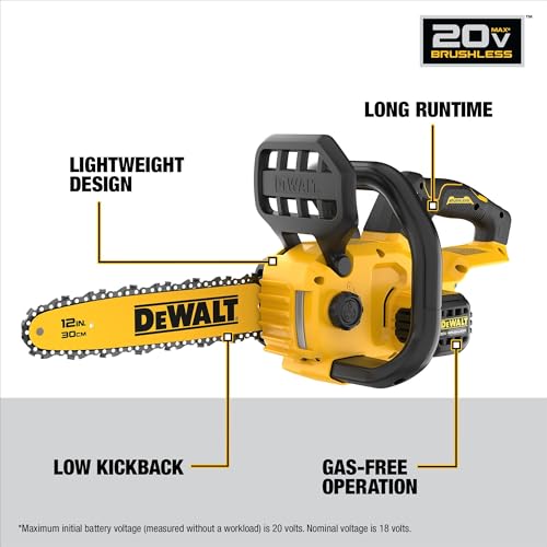 Black and yellow DEWALT cordless chainsaw handle