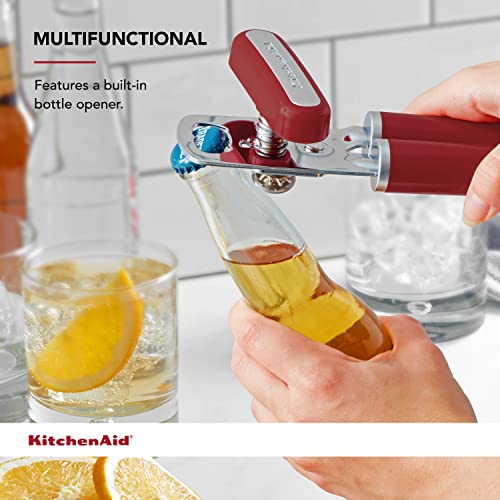 Close up of ergonomic soft grip handles on KitchenAid can opener
